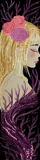 Free mermaid bookmark of a dark purple and black seaweed mermaid